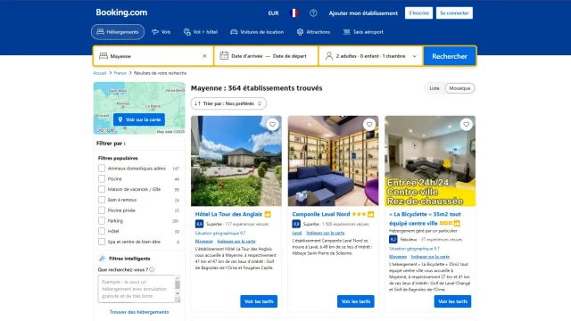 Capture d'écran du site Booking.com